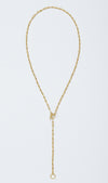 Ancilia Chain by Alexis Menten with 20k gold figure eight ancient style links handmade in shown as a lariat from the front