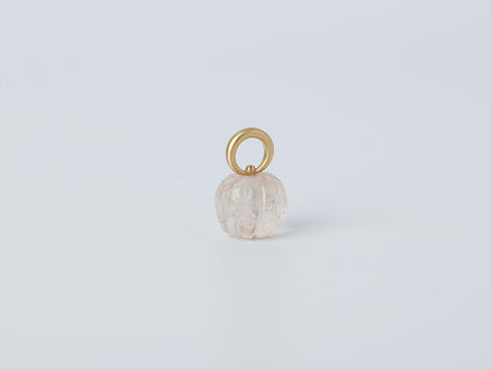 Omphalos Necklace by Alexis Menten with an ancient style morganite melon bead pendant and 20k tapered bail shown close up