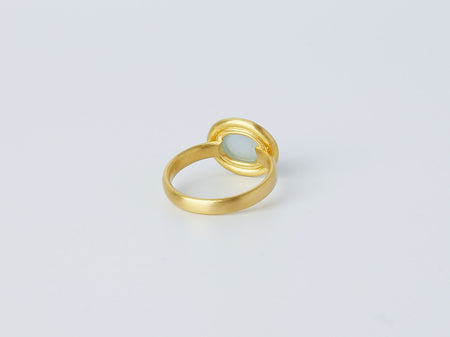 Thyra Ring by Alexis Menten handmade in an ancient style with 22k gold and aquamarine showing the open back setting