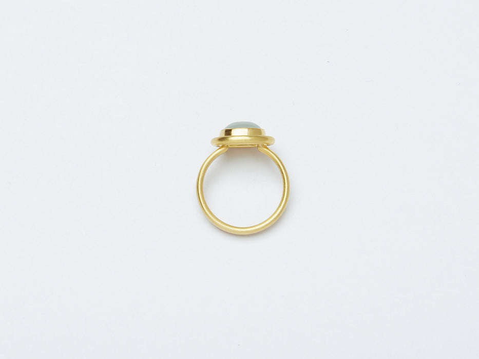 Thyra Ring by Alexis Menten handmade in an ancient style with 22k gold and aquamarine shown from the side